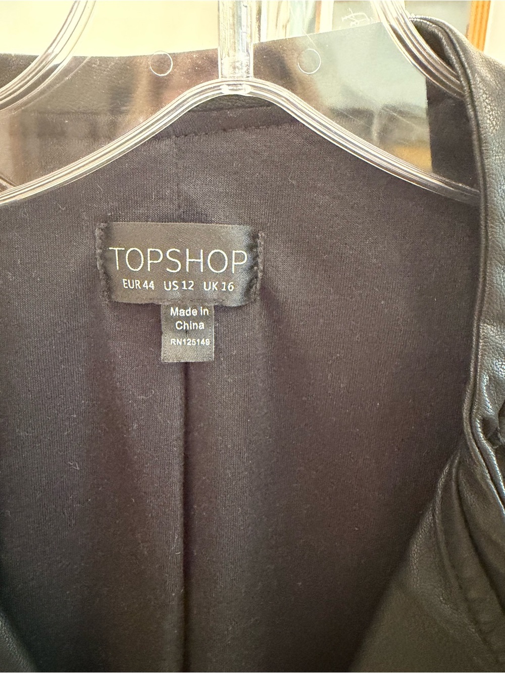 Topshop Black Faux Leather Moto Biker Jacket Quilted Size 12 - Picture 4 of 4